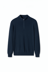 Oversized Rib Cotton Half Zip Sweater - Royal Navy